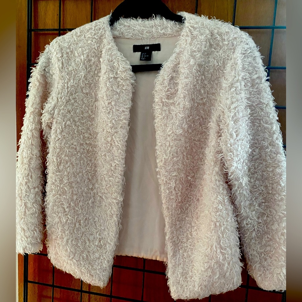 H&M shag fabric jacket in pale pink.